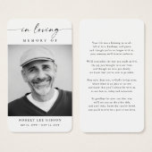 葬式モダン写真悔やみや弔慰記念祈りの言葉カード (正面&裏面)