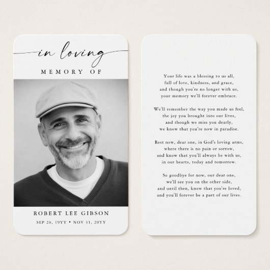 葬式モダン写真悔やみや弔慰記念祈りの言葉カード (正面&裏面)