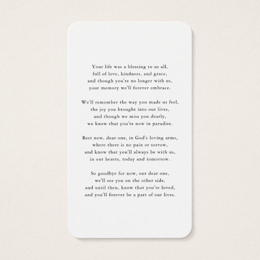 葬式モダン写真悔やみや弔慰記念祈りの言葉カード (裏面)