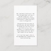 葬式モダン写真覚え名覚え祈りの言葉カード 名刺 (裏面)