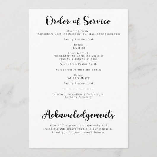 葬式モダン祝プログラムの人生 プログラム (裏面)