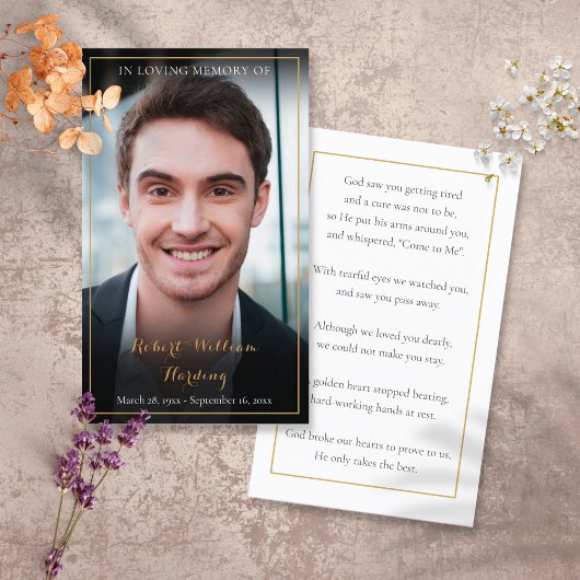 葬式モダン記念写真祈りの言葉カード 名刺