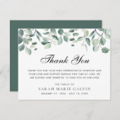 葬式ユーカリ緑の水色 サンキューカード (正面/裏面)