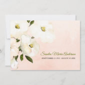 葬式ロマンチックフローラピンク写真ありがとう サンキューカード (裏面)