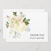 葬式悔やみや弔慰サンキューアイボリー水彩フローラ サンキューカード (正面/裏面)