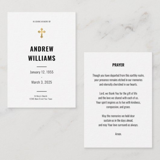 葬式祈りの言葉カーシンプルドの白黒 ノートカード (正面/裏面)