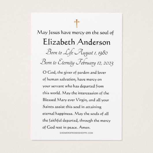 葬式祈りの言葉カード写真記念 (裏面)