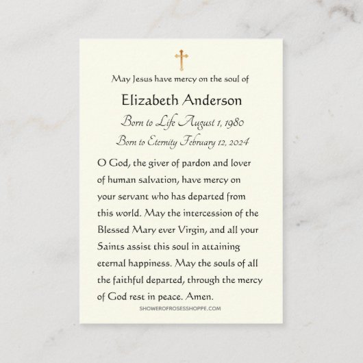 葬式祈りの言葉カード写真記念 プレイスカード (裏面)