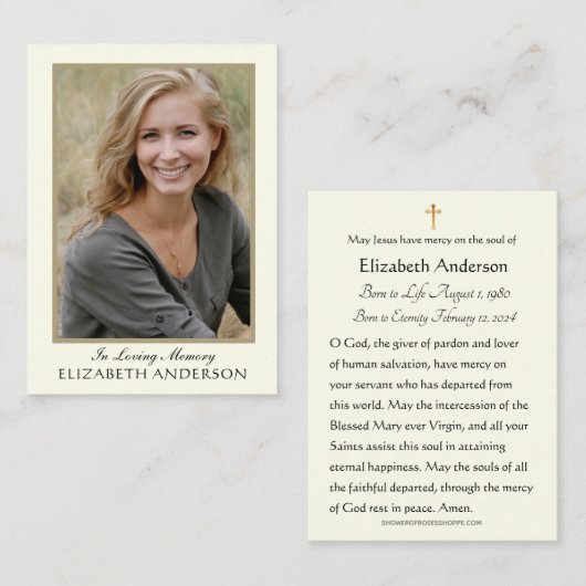 葬式祈りの言葉カード写真記念 プレイスカード (正面/裏面)