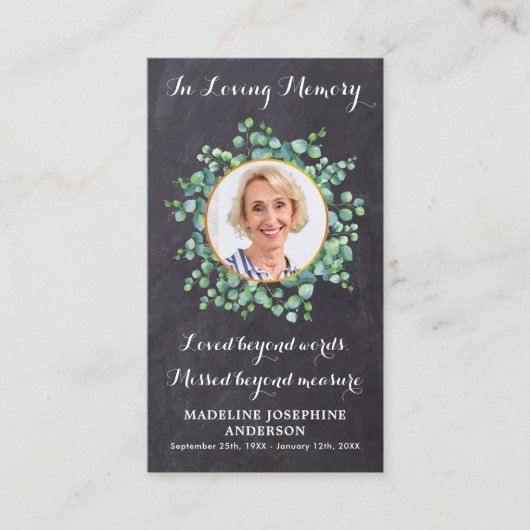 葬式祈りの言葉カー素朴ドエレガントグリーン コーリングカード (正面)