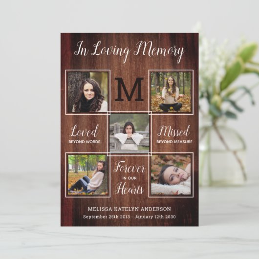 葬式素朴写真コラージュ悔やみや弔慰メモリアル サンキューカード (スタンド正面)