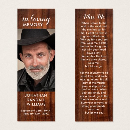 葬式素朴写真記念祈りの言葉しおり (正面&裏面)