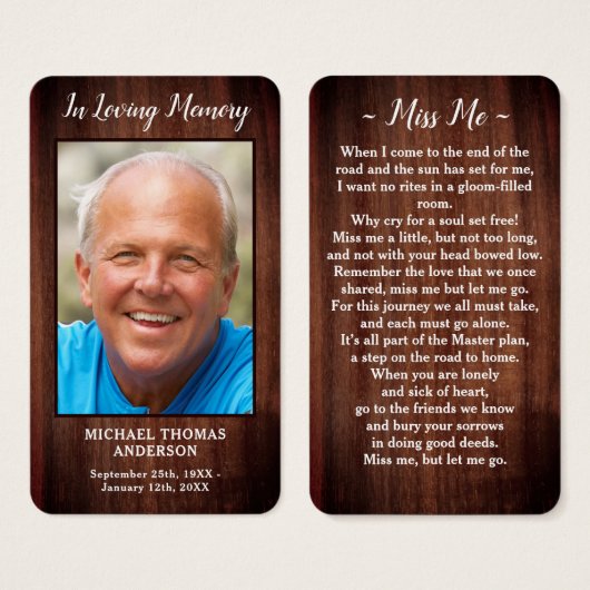 葬式素朴写真記念祈りの言葉カード詩 (正面&裏面)