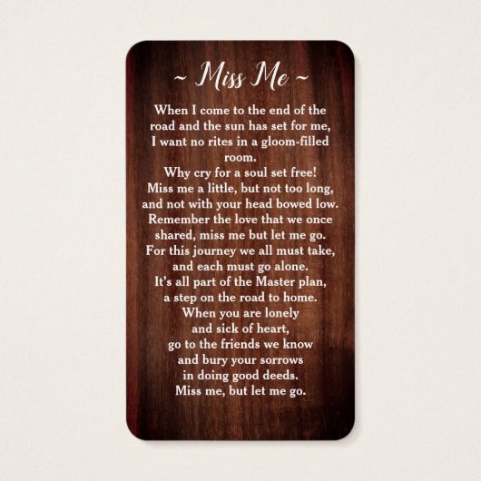 葬式素朴写真記念祈りの言葉カード詩 (裏面)