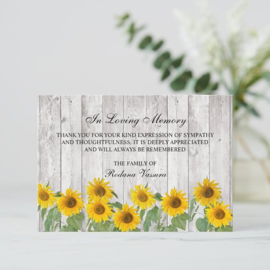 葬式素朴木材ひまわり写真 サンキューカード (スタンド正面)