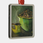 蒸した朝のコップ一杯のカフェオレ コーヒー豆 メタルオーナメント (右)