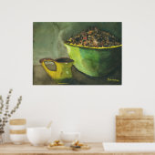 蒸した朝のコーヒーカップ コーヒー豆 ポスター (キッチン)