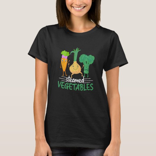 蒸した野菜 ベジタリアン ビーガン フード グラフィック Tシャツ (正面)