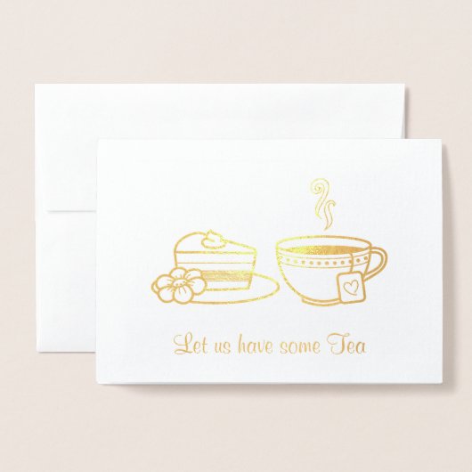 蒸しカップ及びケーキ茶パーティの招待状 箔カード (封筒付き正面)