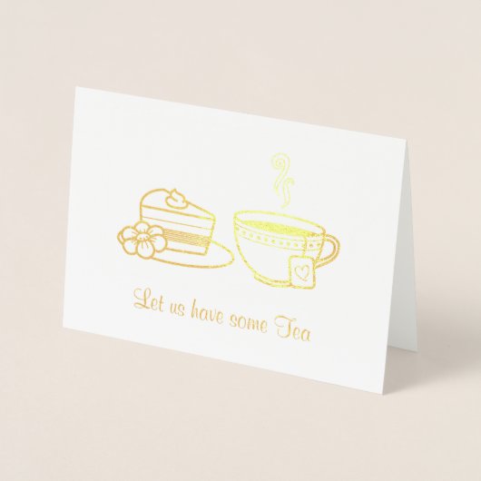 蒸しカップ及びケーキ茶パーティの招待状 箔カード (正面)