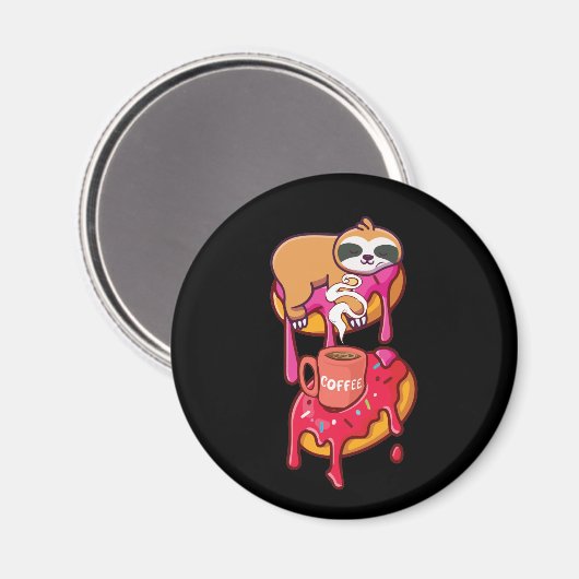 蒸しコーヒーゲームのカップとドーナツの上のスロース マグネット (正面/裏面)