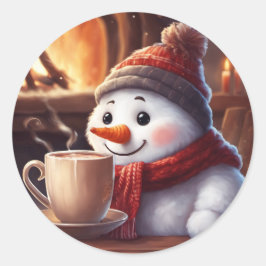 蒸しホットコーヒーシール付き雪だるま ラウンドシール