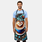 蒸しラテ&カプチーノコーヒーデザイン エプロン (着用した状態)