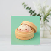 蒸し器の竹籠に入った粘土の蒸し餃子のポストカード (スタンド正面)