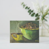 蒸し朝のコーヒーボウルのコーヒー豆カップ ポストカード (スタンド正面)