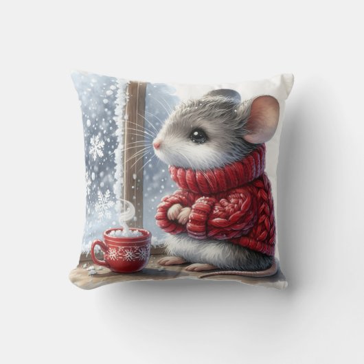 蒸し熱いココアを持つクリスマスマウス クッション (正面)