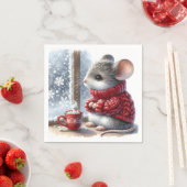 蒸し熱いココアを持つクリスマスマウス スタンダードカクテルナプキン (インサイチュ)