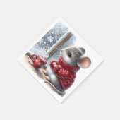 蒸し熱いココアを持つクリスマスマウス スタンダードカクテルナプキン (角)