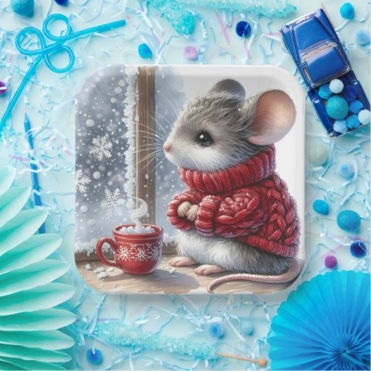 蒸し熱いココアを持つクリスマスマウス ペーパープレート (パーティー)