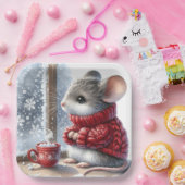 蒸し熱いココアを持つクリスマスマウス ペーパープレート (パーティー)