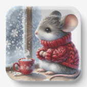 蒸し熱いココアを持つクリスマスマウス ペーパープレート (正面)