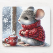 蒸し熱いココアを持つクリスマスマウス マウスパッド (正面)