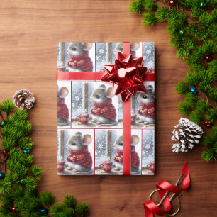 蒸し熱いココアを持つクリスマスマウス ラッピングペーパー