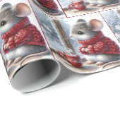 蒸し熱いココアを持つクリスマスマウス ラッピングペーパー (ロールコーナー)