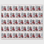 蒸し熱いココアを持つクリスマスマウス ラッピングペーパー (フラット)