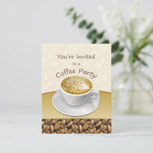 蒸すカプチーノコーヒーカップパーティの招待状 招待状 (スタンド正面)