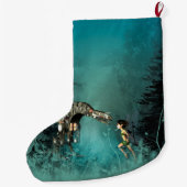蒸気のドラゴンを持つかわいい妖精 ラージクリスマスストッキング (裏面)