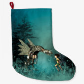 蒸気のドラゴンを持つかわいい妖精 ラージクリスマスストッキング (正面)