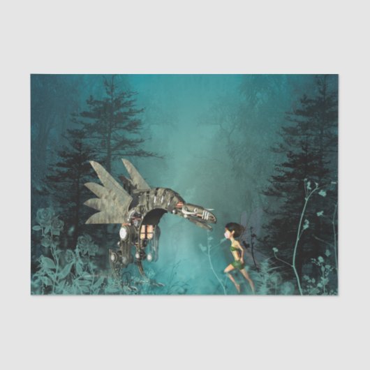 蒸気のドラゴンを持つかわいい妖精 薄葉紙 (正面)