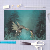 蒸気のドラゴンを持つかわいい妖精 薄葉紙 (クラフト)