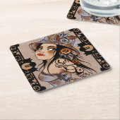 蒸気のパンクの女の子のコースター スクエアペーパーコースター (アングル)