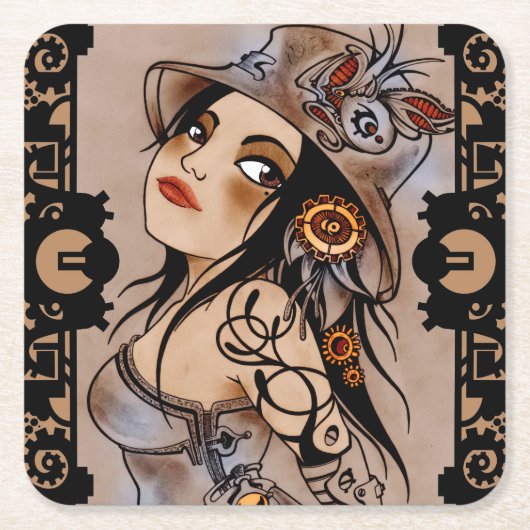 蒸気のパンクの女の子のコースター スクエアペーパーコースター (正面)