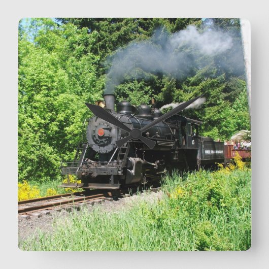 蒸気の列車のカスタムの時計 スクエア壁時計 (正面)