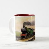 蒸気の列車のコーヒーカップ ツートーンマグカップ (正面左)