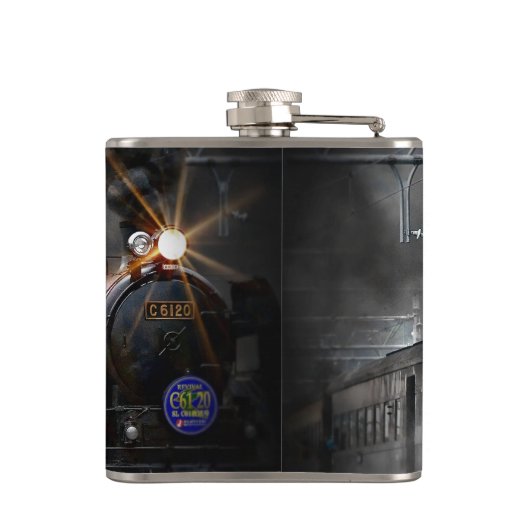 蒸気の列車のロコモーティブの交通機関夜 フラスク (裏面)