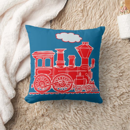 蒸気の列車の気違いの明るく赤く青い装飾用クッション クッション (ブランケット)